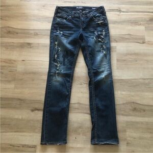 Silver Jeans Dark Blue Distressed Straight Leg Jeans